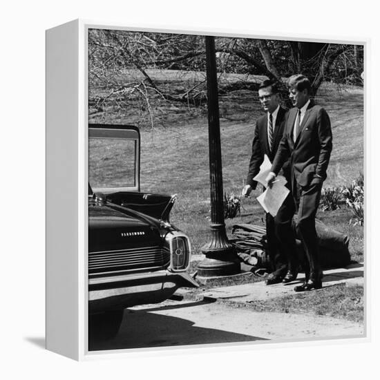 President Kennedy with Theodore Sorensen, His Advisor and Speech Writer, March 1963-null-Framed Stretched Canvas