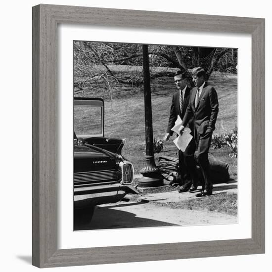 President Kennedy with Theodore Sorensen, His Advisor and Speech Writer, March 1963-null-Framed Photo