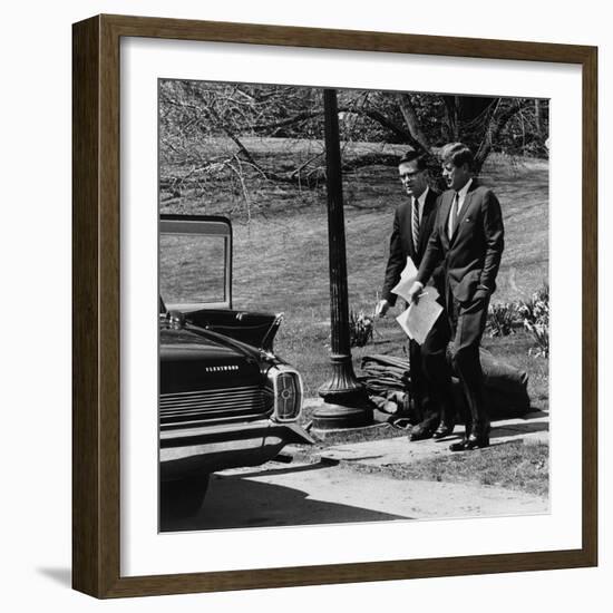 President Kennedy with Theodore Sorensen, His Advisor and Speech Writer, March 1963-null-Framed Photo