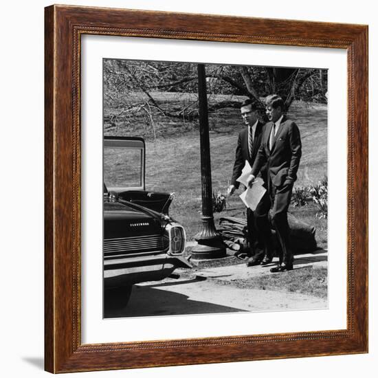 President Kennedy with Theodore Sorensen, His Advisor and Speech Writer, March 1963-null-Framed Photo