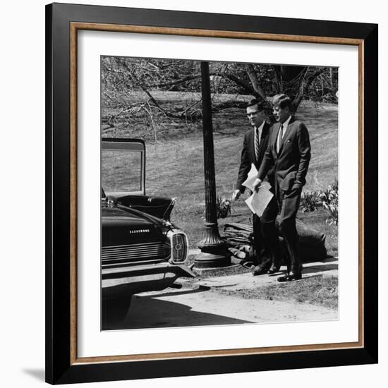 President Kennedy with Theodore Sorensen, His Advisor and Speech Writer, March 1963-null-Framed Photo