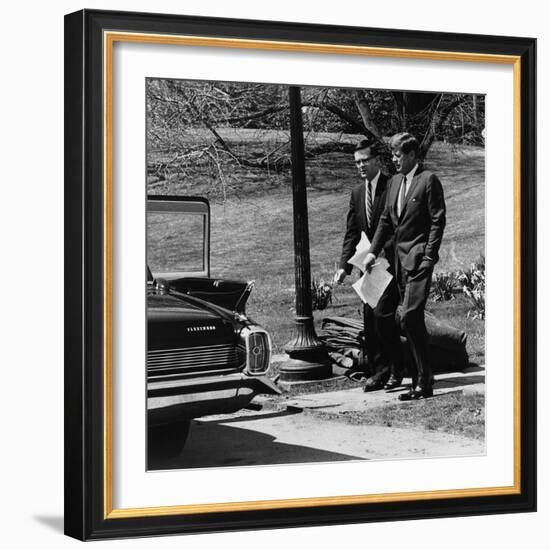 President Kennedy with Theodore Sorensen, His Advisor and Speech Writer, March 1963-null-Framed Photo