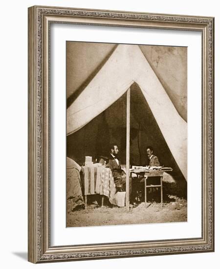 President Lincoln and General Mclellan in Mclellan's Tent, Antietam, 4th October, 1862-Mathew Brady-Framed Giclee Print