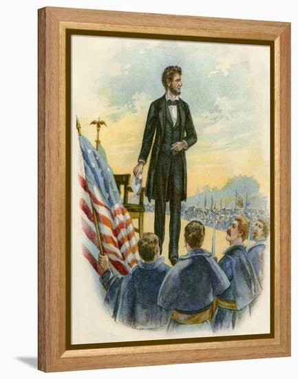 President Lincoln Giving His Speech at the Gettysburg Battlefield During the Civil War-null-Framed Premier Image Canvas