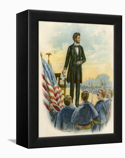 President Lincoln Giving His Speech at the Gettysburg Battlefield During the Civil War-null-Framed Premier Image Canvas