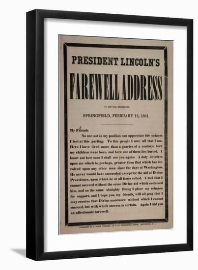 President Lincoln's Farewell Address to His Old Neighbours, Springfield, 12th February 1861-null-Framed Giclee Print