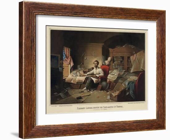 President Lincoln Writing the Proclamation of Freedom-null-Framed Giclee Print