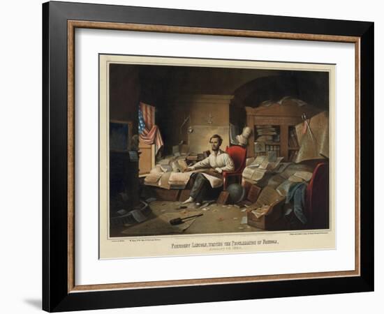 President Lincoln Writing the Proclamation of Freedom-null-Framed Giclee Print