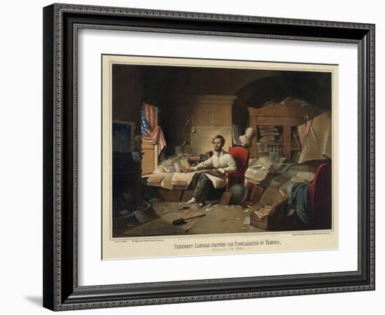 President Lincoln Writing the Proclamation of Freedom-null-Framed Giclee Print