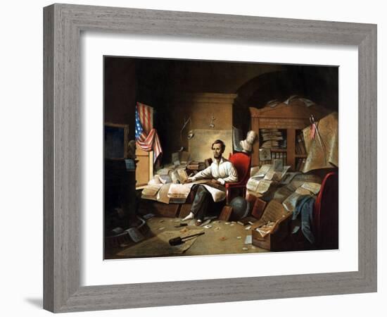 President Lincoln Writing the Proclamation of Freedom-null-Framed Giclee Print