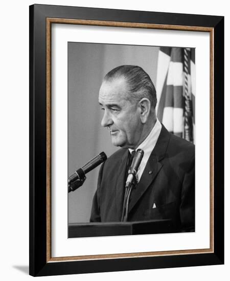 President Lyndon B. Johnson at Press Conference-null-Framed Photographic Print