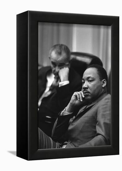 President Lyndon Johnson and Martin Luther King Jr. in the Cabinet Room White House. March 18 1966-null-Framed Stretched Canvas