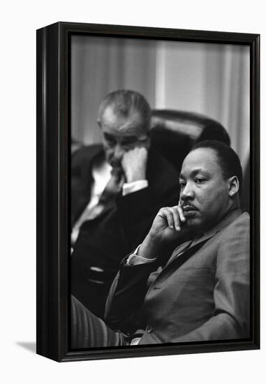 President Lyndon Johnson and Martin Luther King Jr. in the Cabinet Room White House. March 18 1966-null-Framed Stretched Canvas