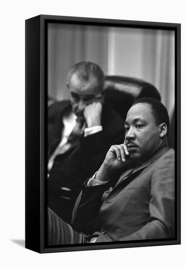 President Lyndon Johnson and Martin Luther King Jr. in the Cabinet Room White House. March 18 1966-null-Framed Stretched Canvas