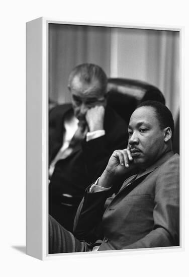President Lyndon Johnson and Martin Luther King Jr. in the Cabinet Room White House. March 18 1966-null-Framed Stretched Canvas