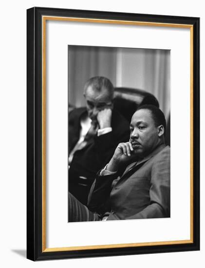 President Lyndon Johnson and Martin Luther King Jr. in the Cabinet Room White House. March 18 1966-null-Framed Photo