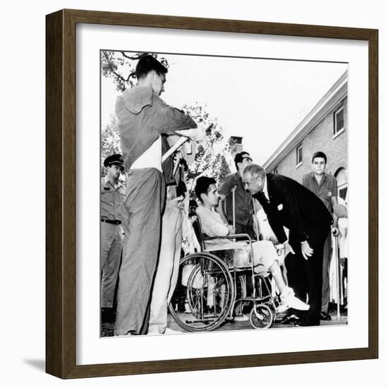 President Lyndon Johnson Greets Wounded Veterans at Walter Reed Hospital-null-Framed Photo