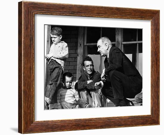 President Lyndon Johnson in Conversation the Tom Fletcher Family of Inez, Kentucky-null-Framed Photo