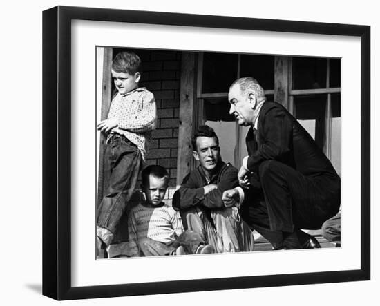 President Lyndon Johnson in Conversation the Tom Fletcher Family of Inez, Kentucky-null-Framed Photo