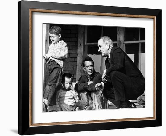 President Lyndon Johnson in Conversation the Tom Fletcher Family of Inez, Kentucky-null-Framed Photo