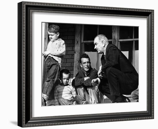 President Lyndon Johnson in Conversation the Tom Fletcher Family of Inez, Kentucky-null-Framed Photo