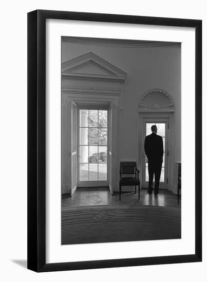 President Lyndon Johnson Looking Out Doorway of the Oval Office, Jan. 24, 1066-null-Framed Photo