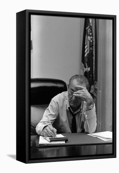 President Lyndon Johnson Making Notes in a Meeting, March 27, 1968-null-Framed Stretched Canvas