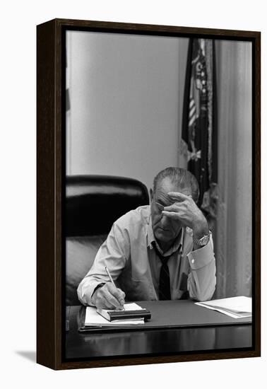 President Lyndon Johnson Making Notes in a Meeting, March 27, 1968-null-Framed Stretched Canvas