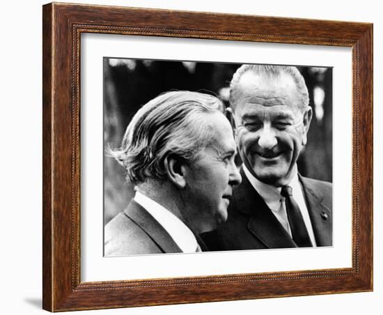 President Lyndon Johnson Meeting British Prime Minister Harold Wilson-null-Framed Photo