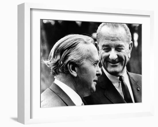 President Lyndon Johnson Meeting British Prime Minister Harold Wilson-null-Framed Photo