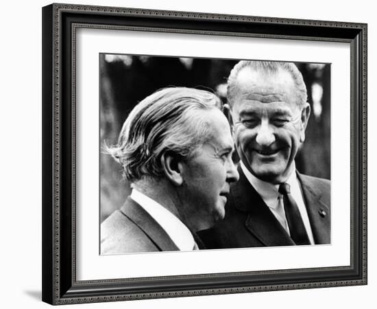 President Lyndon Johnson Meeting British Prime Minister Harold Wilson-null-Framed Photo