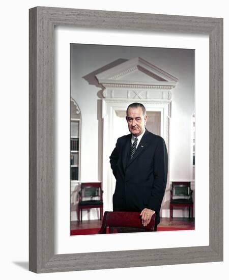 President Lyndon Johnson. Official Portrait Taken by Arnold Newman in the Oval Office, Ca. 1964-68-null-Framed Photo