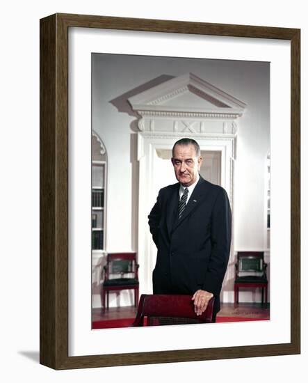 President Lyndon Johnson. Official Portrait Taken by Arnold Newman in the Oval Office, Ca. 1964-68-null-Framed Photo