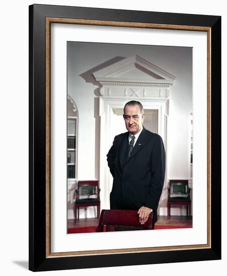 President Lyndon Johnson. Official Portrait Taken by Arnold Newman in the Oval Office, Ca. 1964-68-null-Framed Photo