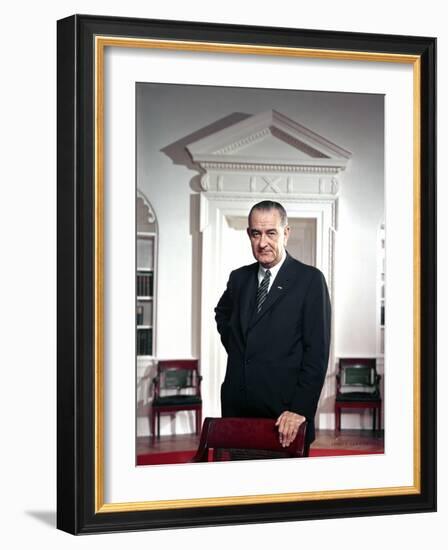 President Lyndon Johnson. Official Portrait Taken by Arnold Newman in the Oval Office, Ca. 1964-68-null-Framed Photo