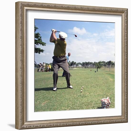 President Lyndon Johnson Playing Golf at Ramey Air Force Base, Puerto Rico, 1968-null-Framed Photo