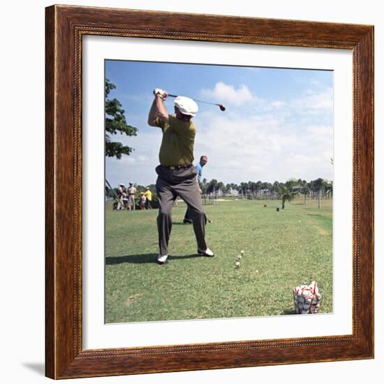 President Lyndon Johnson Playing Golf at Ramey Air Force Base, Puerto Rico, 1968-null-Framed Photo