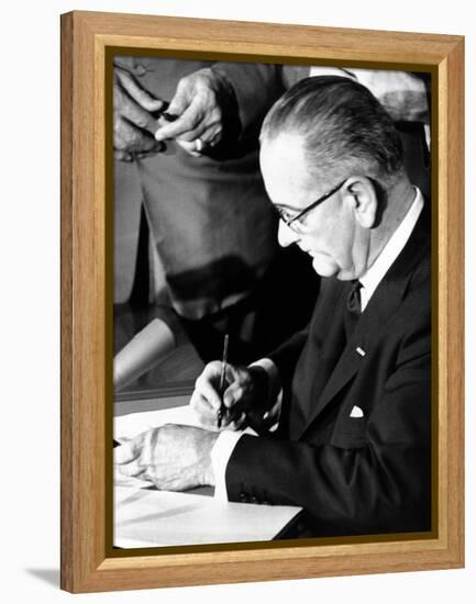 President Lyndon Johnson Signing the 1964 Civil Rights Bill, July 2, 1964-null-Framed Stretched Canvas