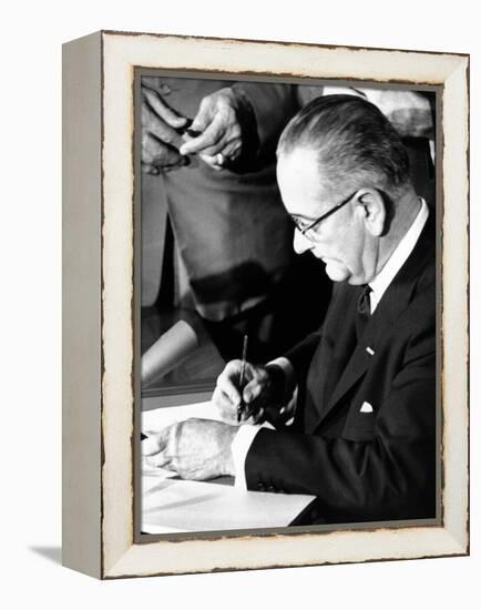 President Lyndon Johnson Signing the 1964 Civil Rights Bill, July 2, 1964-null-Framed Stretched Canvas