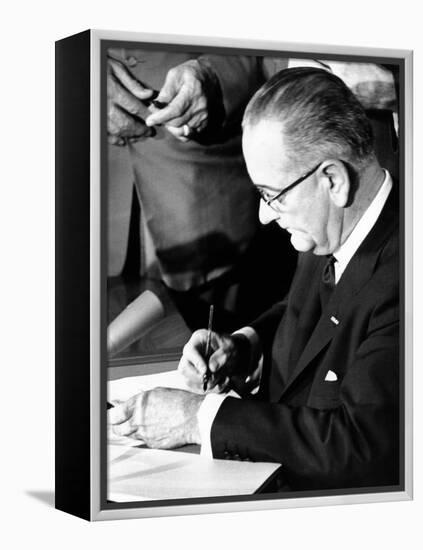 President Lyndon Johnson Signing the 1964 Civil Rights Bill, July 2, 1964-null-Framed Stretched Canvas