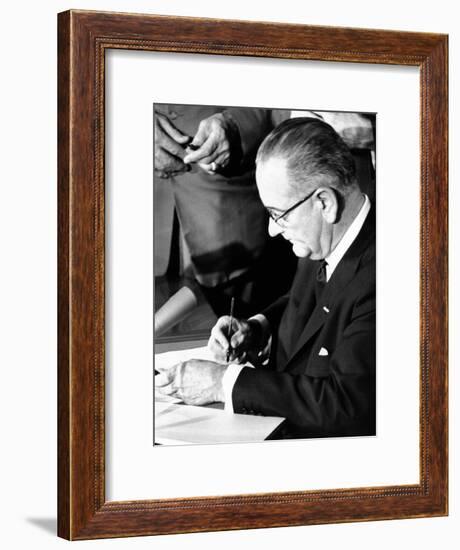President Lyndon Johnson Signing the 1964 Civil Rights Bill, July 2, 1964-null-Framed Photo