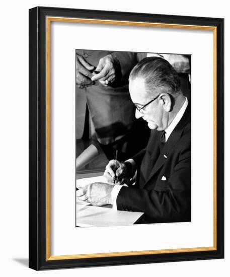 President Lyndon Johnson Signing the 1964 Civil Rights Bill, July 2, 1964-null-Framed Photo