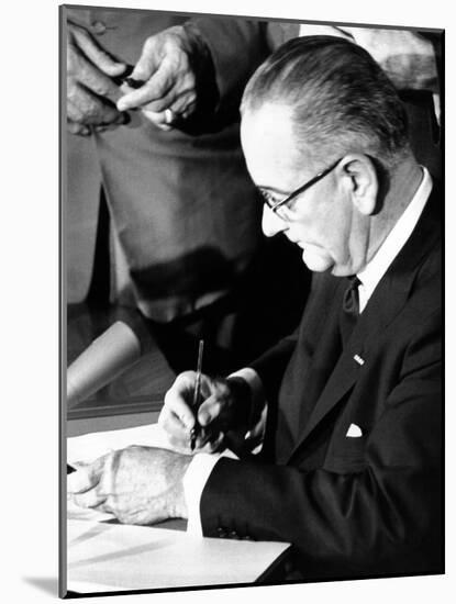President Lyndon Johnson Signing the 1964 Civil Rights Bill, July 2, 1964-null-Mounted Photo