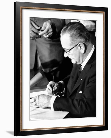 President Lyndon Johnson Signing the 1964 Civil Rights Bill, July 2, 1964-null-Framed Photo