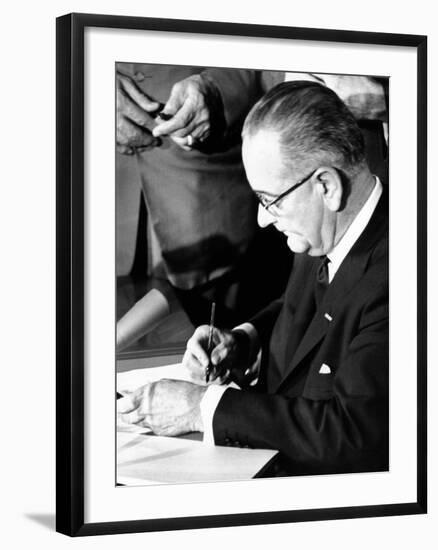 President Lyndon Johnson Signing the 1964 Civil Rights Bill, July 2, 1964-null-Framed Photo