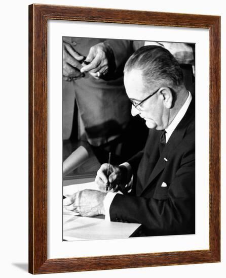 President Lyndon Johnson Signing the 1964 Civil Rights Bill, July 2, 1964-null-Framed Photo