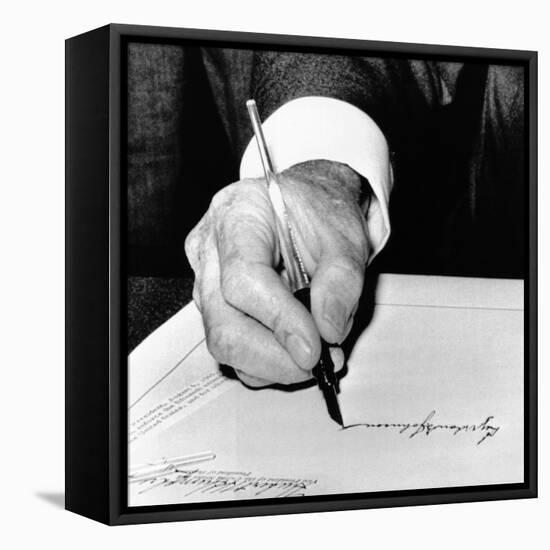 President Lyndon Johnson Signing the 1965 Civil Rights Bill, also known as the Voting Rights Act-null-Framed Stretched Canvas