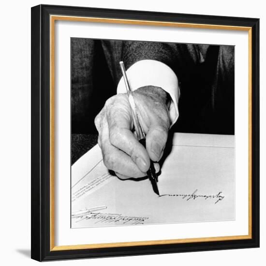 President Lyndon Johnson Signing the 1965 Civil Rights Bill, also known as the Voting Rights Act-null-Framed Photo