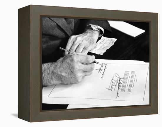 President Lyndon Johnson Signs a $102 Billion Education Bill at the White House Today-null-Framed Stretched Canvas