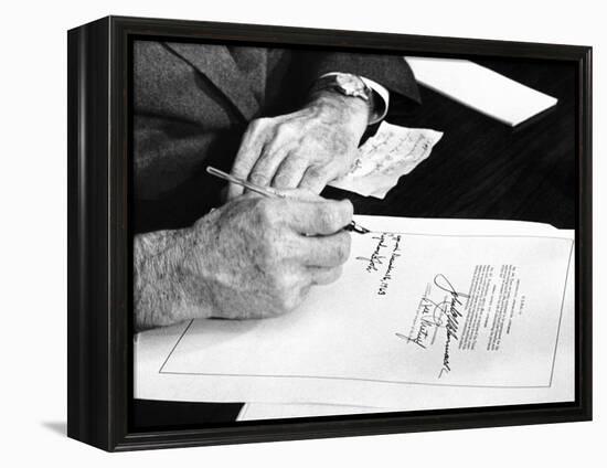 President Lyndon Johnson Signs a $102 Billion Education Bill at the White House Today-null-Framed Stretched Canvas